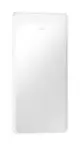 Spiegel mit integrierter horizontaler LED-Beleuchtung in mattem Weiß, gefertigt von Hansgrohe, an einer hellen Wand montiert.
